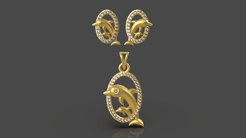 Diamond Dolphin Pendant Set - 0035