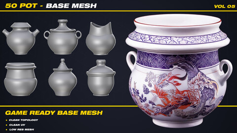 50 POT Base Mesh - VOL 05 ( Game Ready )