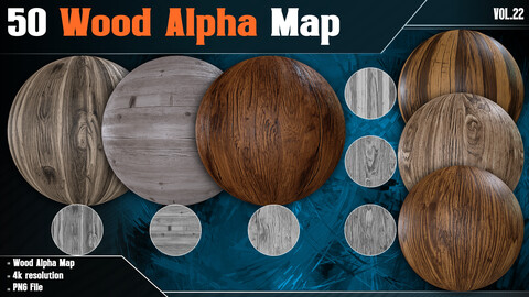 50 Wood Alpha Map - Vol.22 ( 4K PNG  )