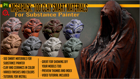 Megapack: 100 Clay smart materials for Substance Painter