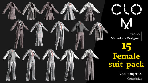 Female suit  pack / Marvelous Designer/Clo3D project file + OBJ, FBX