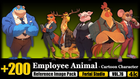 200 Employee Animal - Cartoon Character Reference Image Pack v.76 |4K|