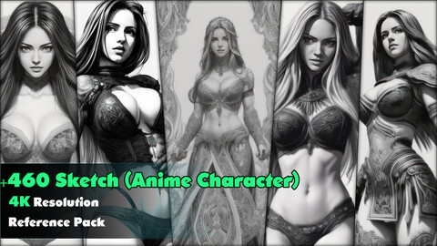 +460 Sketch (Anime Character ) Reference Pack _4k_ V39