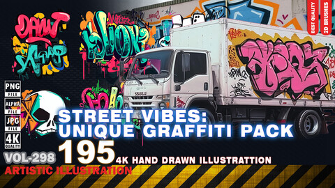 STREET VIBES: UNIQUE GRAFFITI PACK - 195 4K ARTISTIC HAND DRAWN ILLUSTRATIONS - HIGH END QUALITY - (JPEG & TRANSPARENT PNG & ALPHA) - VOL 298