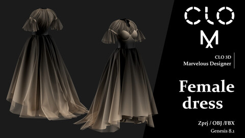 Female dress / Marvelous Designer/Clo3D project file + OBJ, FBX