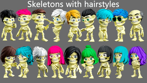 Skeletons with hairstyles