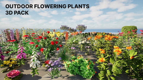 Realistic Low-Poly Outdoor Flowering Plants