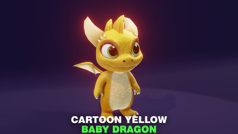 Cartoon Baby Dragon 3d Model (Yellow)