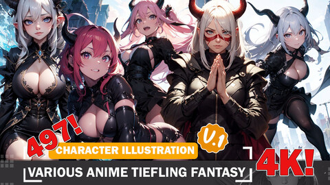 497 Anime Tiefling Fantasy Character Designs Diverse Outfit Character Design Reference Art V1 4K