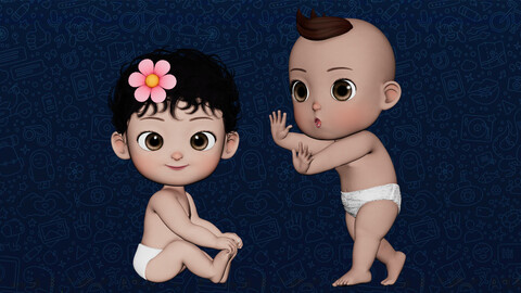 Cartoon Baby Twin Rigged