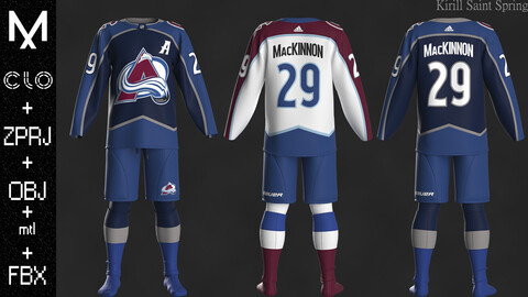 Hockey forms Colorado Avalanche Marvelous designer Clo3d OBJ mtl FBX ZPRJ