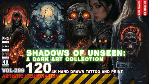 Shadows of the Unseen: A Dark Art Collection - 120 4K Hand drawn Illustrations (JPEG & TRANSPARENT PNG & ALPHA) - VOL 299