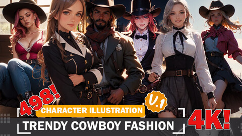 498 Anime Trendy Cowboy Fashion Diverse Outfit Character Design Reference Art V1 4K