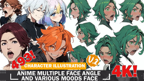 493 Anime Multiple Face Angle and Mood face Character Reference Design Art V2 4K