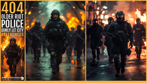 404 Older Riot Police in Dimly Lit City