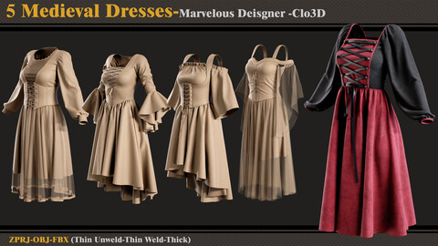 5 Medieval Dress/MD-Clo3D (ZPRJ + FBX + OBJ)