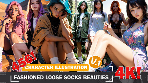 456 Fashioned Loose Socks Beauties Diverse Outfit Character Design Reference Art V1 4K