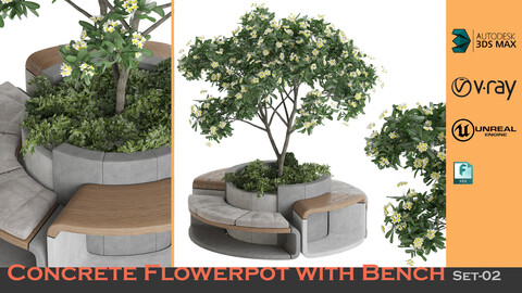 Concrete Flowerpot with Bench Set-02