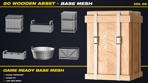 50 Wooden Asset Base Mesh - VOL 06 ( Game Ready )