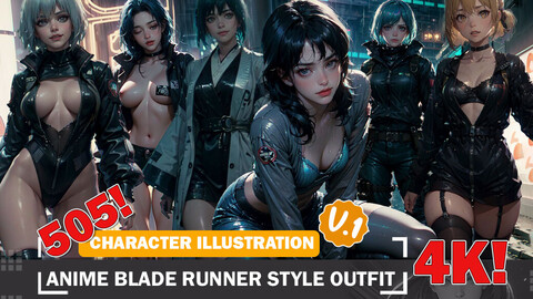 505 Anime Sexy Blade Runner Style Diverse Outfit Character Design Reference Art V1 4K