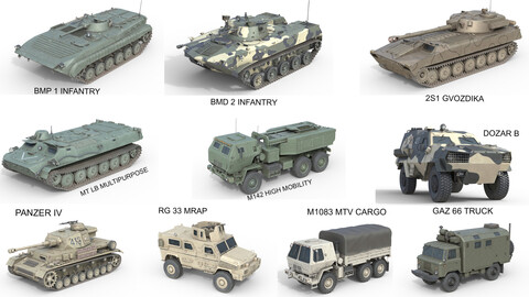 10 Military Vehicles Collection V10 3D Model