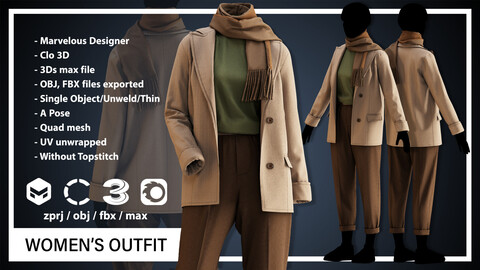 WOMEN'S OUTFIT (CLO3D, MD PROJECTS+OBJ+FBX+.max) (VOL14)