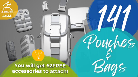 141 IMM of Pouches and Bags for ZBrush (Leather, Military Pouches)  + 62 IMM attachments