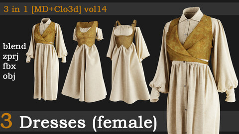 3 Dresses [fbx+obj+zprj+blend]vol14