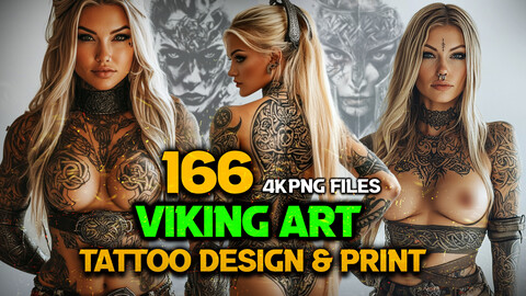 166 Viking Art Tattoo Design and Print Art ( PNG Files )-4K High Quality