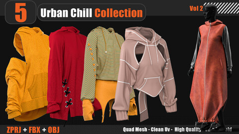 5 Urban Chill Collection Vol2 (MARVELOUS DESIGNER AND CLO3D : ZPRJ, OBJ, FBX,Clean UV)