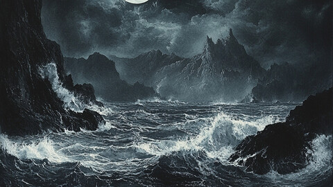 Moonlit Tempest: A Dance of Waves and Shadows 2