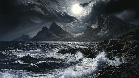 Moonlit Tempest: A Dance of Waves and Shadows 4