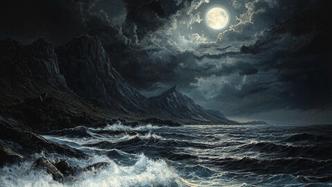 Moonlit Tempest: A Dance of Waves and Shadows 10