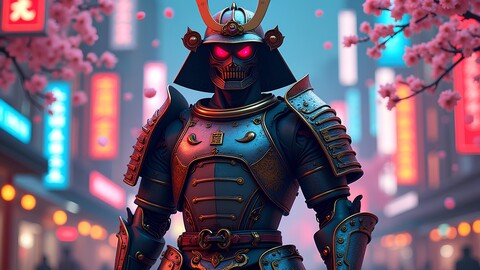 Cyberpunk Robot Samurai UltraHD Wallpaper