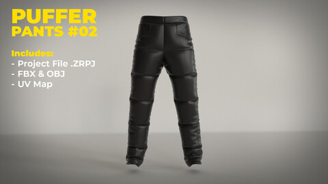 Leather Puffer Pants - Puffer Pants #02 (ZPRJ + OBJ + FBX + Clo3D)