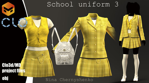 School uniform 3. Marvelous Designer/Clo3d project + OBJ.