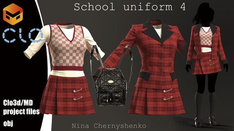 School uniform 4. Marvelous Designer/Clo3d project + OBJ.