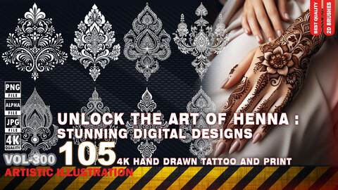 UNLOCK THE ART OF HENNA: 105 4K STUNNINGS DIGITAL DESIGNS - (JPEG & TRANSPARENT PNG & ALPHA) - VOL 300