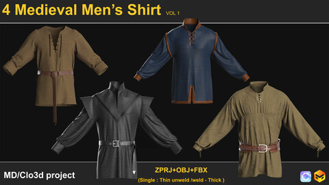 4 Medieval Men's  Shirt Vol 1