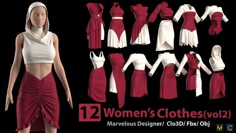 12 Women's Clothes(vol2)+ Zprj +Obj + Fbx