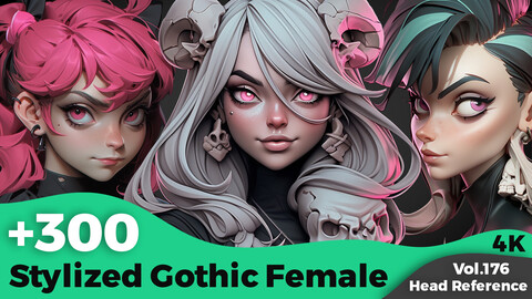 +300 Stylized Gothic Female Head Sculpt Reference(4k)