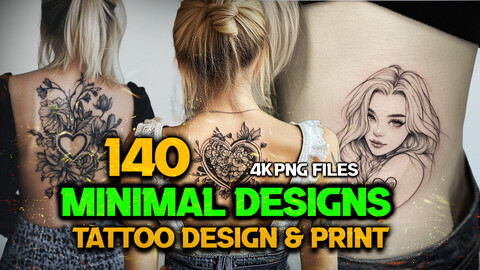 140 Minimal Designs - Tattoo Design and Print Art ( PNG Files )-4K High Quality