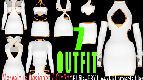 7.models of women's outfit / marvelous & clo3d / OBJ / FBX