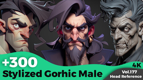 +300 Gothic Male Stylized Head Reference(4k)