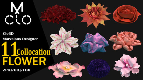 11 Flower Collection / 85%off / Clo3d / Marvelous designer / Project file / Obj / Fbx / Zprj