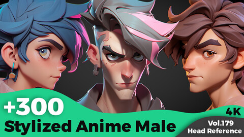 +300 Stylized Anime Boy Head sculpts (4k)