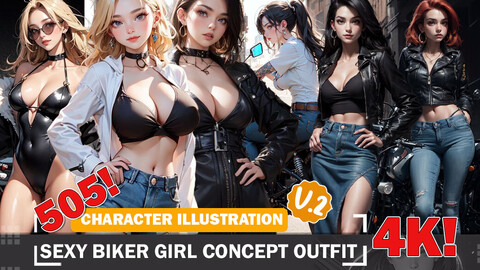 505 Various Anime Sexy Biker Girl Beauties Diverse Outfit Character Design Reference Art V2 4K