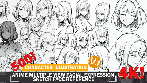 500 Anime Facial Expressions Multiple Views Sketch Pose Characters Reference Intricate Designs and Designs Reference Art V2 4K