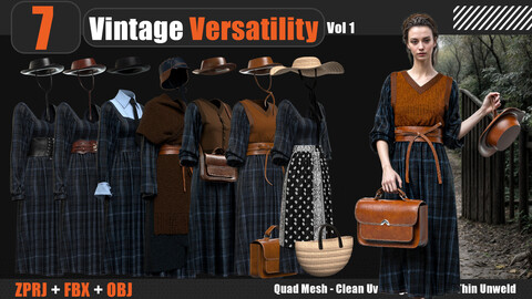 7 Vintage Versatility Vol 1 (MARVELOUS DESIGNER AND CLO3D : ZPRJ, OBJ, FBX,Clean UV)