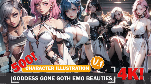 500 Goddess Gone Goth Emo Beauties Diverse Outfit Character Design Reference Art V1 4K